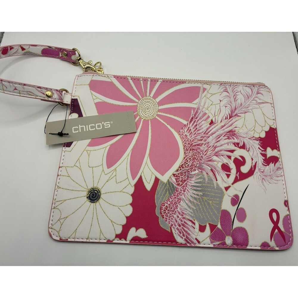 Chico's  Printed Top Zip Pouch ,Wristlet. Multicolor  Flower Print  NEW